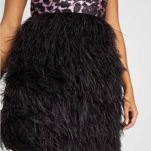 Kate Spade Pink and Black Rosy Garden Feather Trim Dress